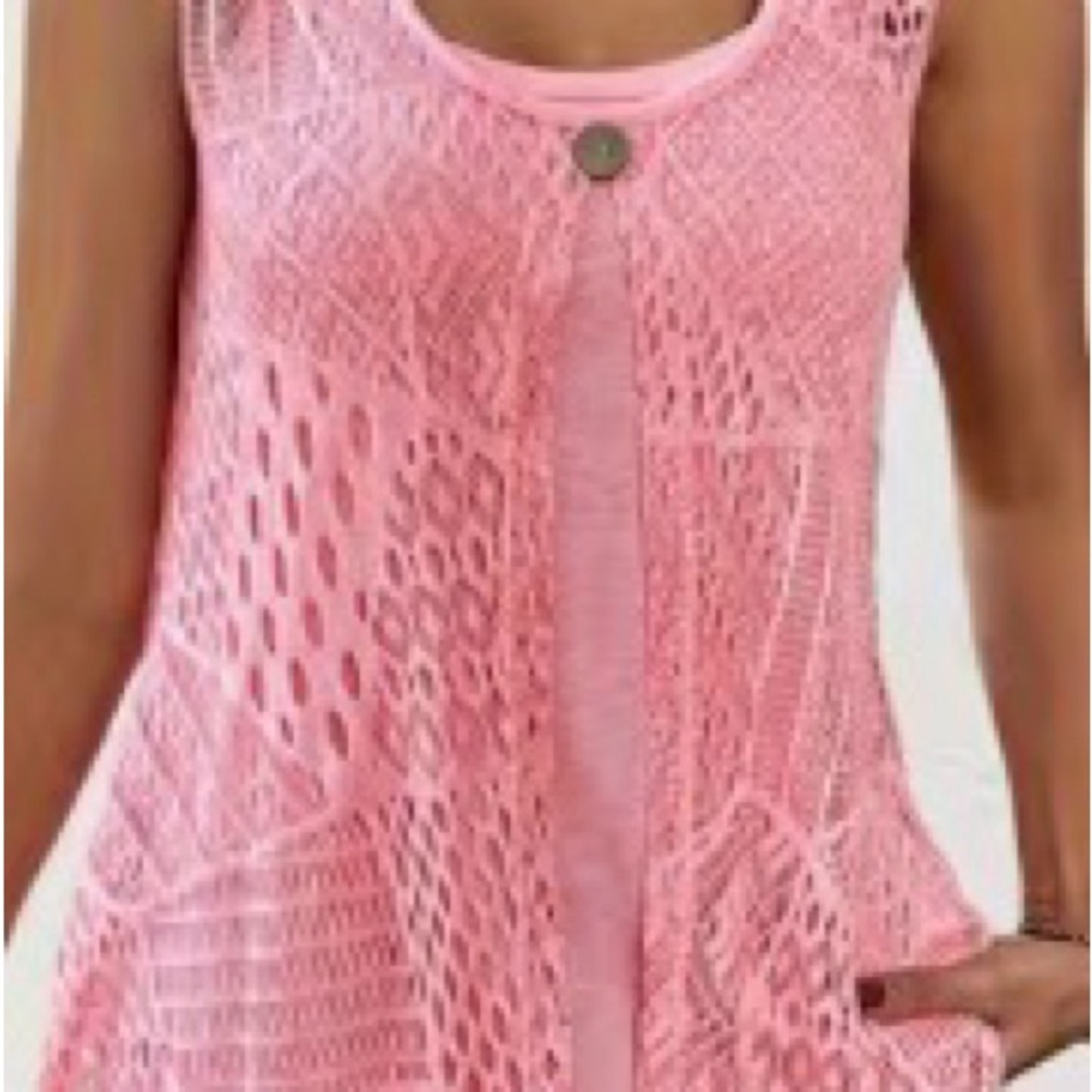 Pink Crochet Sleeveless overlay (tank not included)